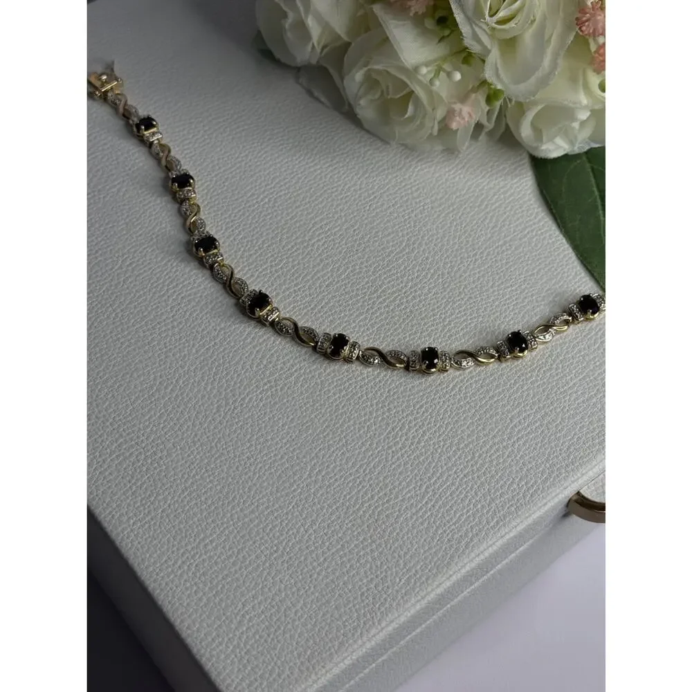 925 Sterling Silver Gold Plated Sapphire Bracelet Length 8.5 Inch